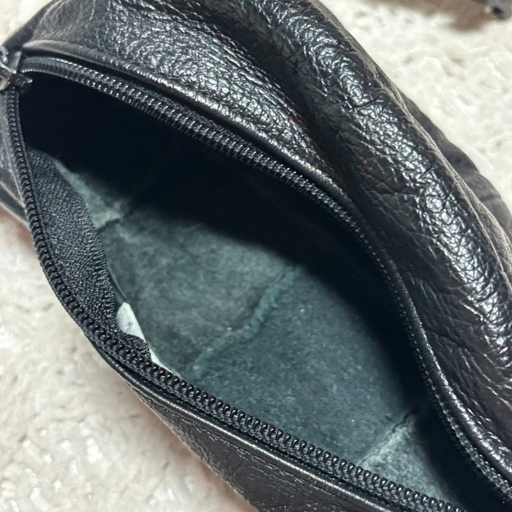 Genuine Leather Fanny Pack Black Solid Multiple Pockets Waist Bag‎ VTG